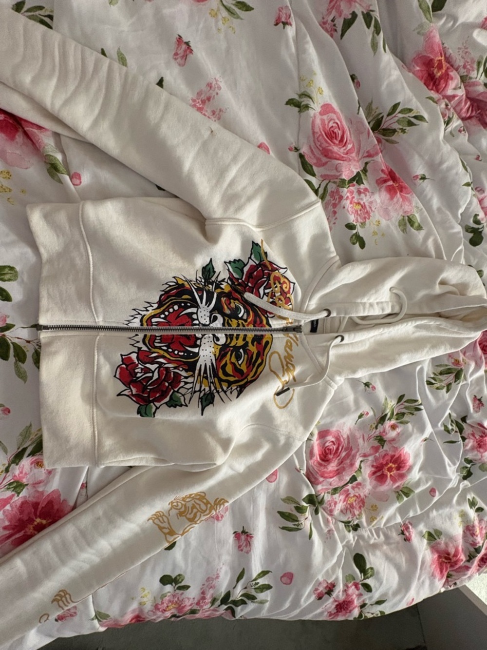 Ed Hardy Zip-Front Hoodie with Bold Tiger & Rose Graphic - Picture 5 of 5